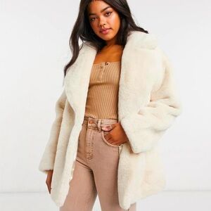 ASOS Design Faux Fur Cream Coat